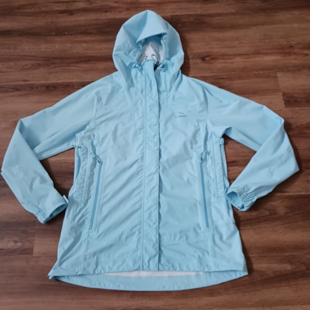 LL Bean Cresta Stretch Rain Jacket Women XS Pet Waterproof Zip Nylon Light Blue